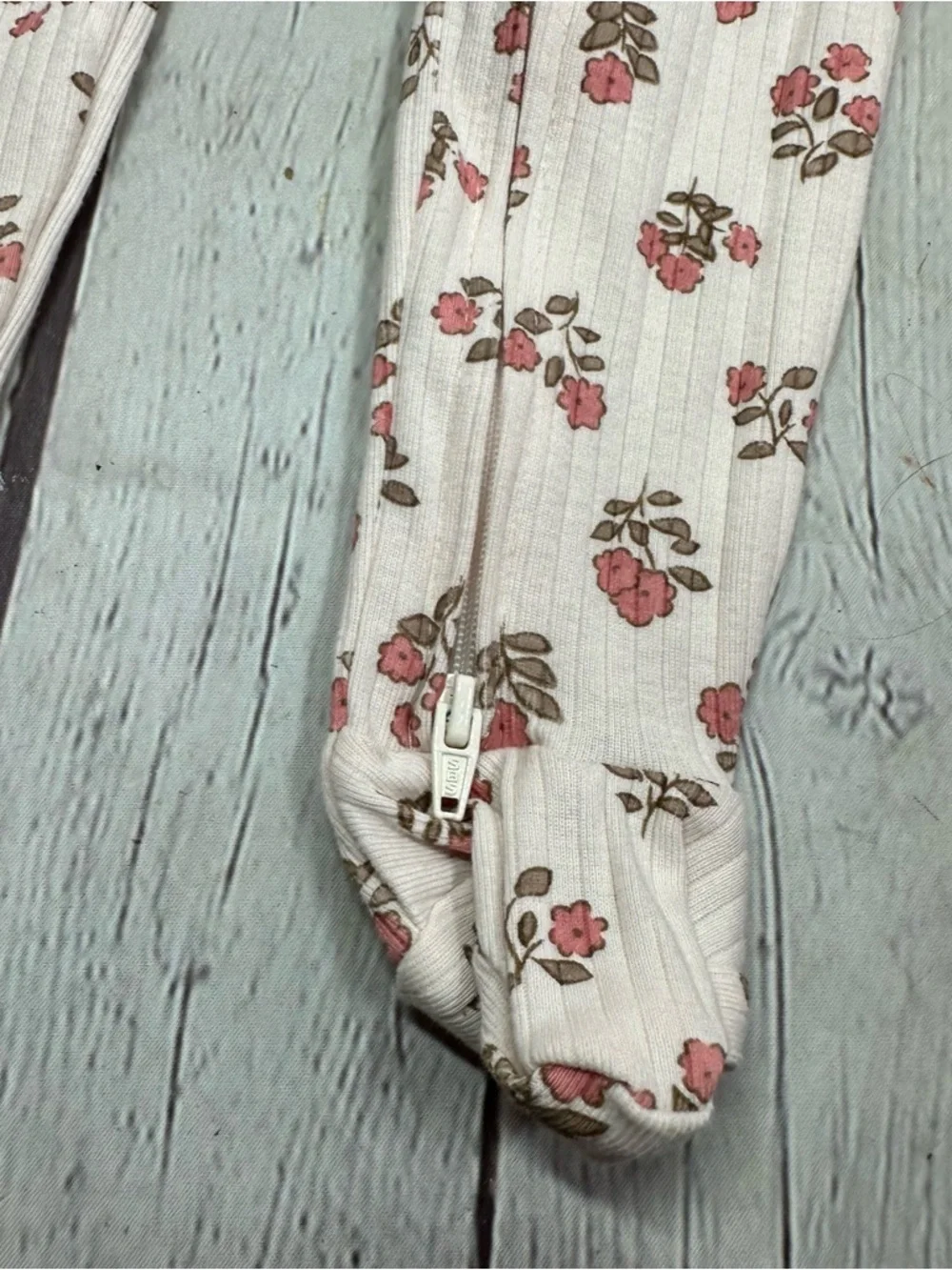 NWT Rabbit & Bear Pink Floral Footed One-Piece 6-9M organic cottagecore coquette